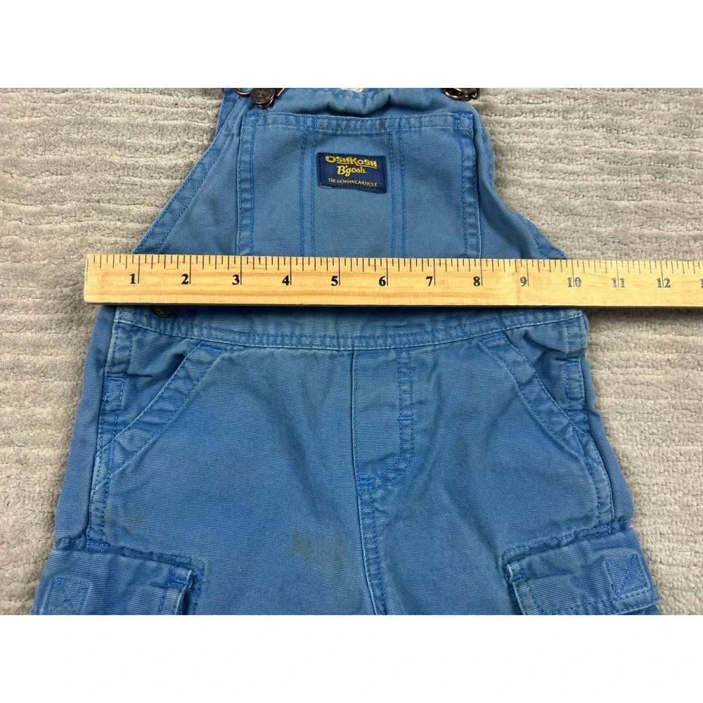 OshKosh B'gosh Shortalls Kids 18M Blue Cargo Canvas Overalls Vintage Utility